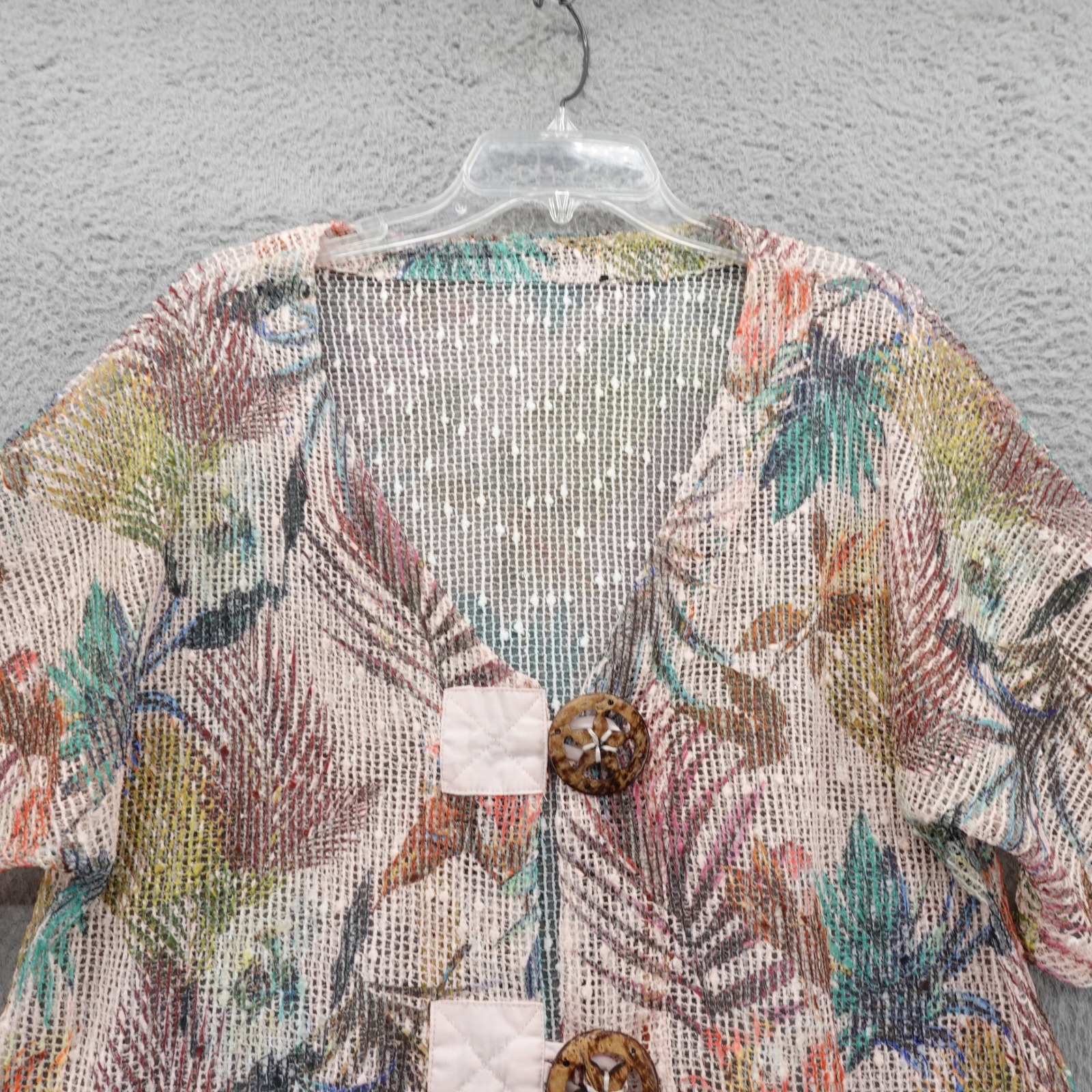 Coral Bay Mesh Handkerchief Cardigan Large Pink Blue Women Tropical Floral Artsy — image 3 of 8